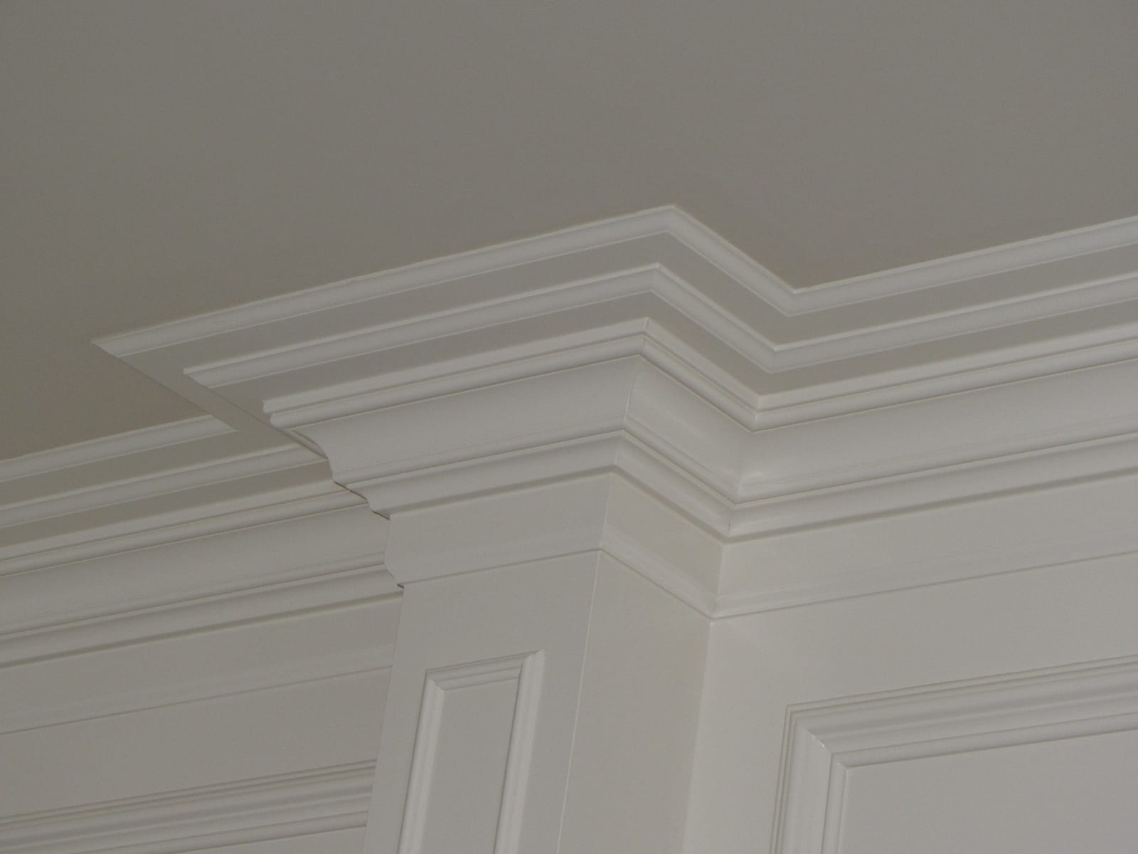 Library with custom built-in shelving and coffered ceiling